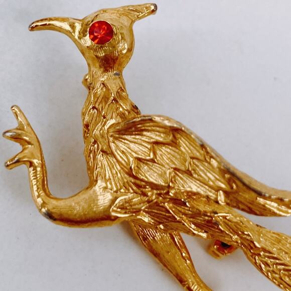 VTG Mid Century Roadrunner Brooch Rhinestone Gold Tone Figural Pin, Whimsy 50s - Picture 3 of 11